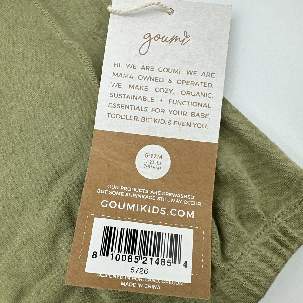 Goumi Kids Baby Romper Quick Change One Piece Size 6-12 Month Bamboo Olive Green